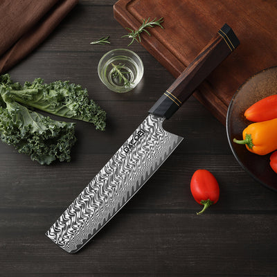 Professzionális Nakiri kés, 18.5 cm, damaszkuszi acél C55 - DACOBI.hu