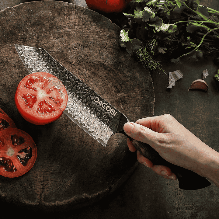 Professzionális Santoku kés, 19 cm, damaszkuszi acél C62