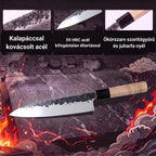 Infografika a Gyuto kés jellemzőiről