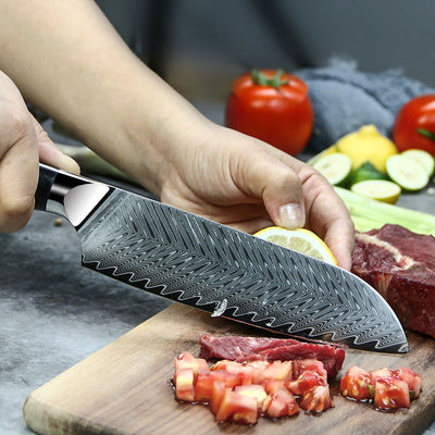 Professzionális Santoku kés, 17cm, damaszkuszi acél C26 - DACOBI.hu