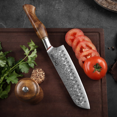 Professzionális Santoku kés, 18cm, damaszkuszi acél C33 - DACOBI.hu