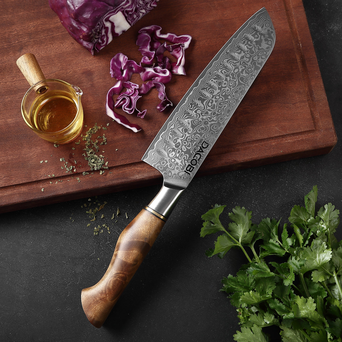 Professzionális Santoku kés, 18cm, damaszkuszi acél C33 - DACOBI.hu